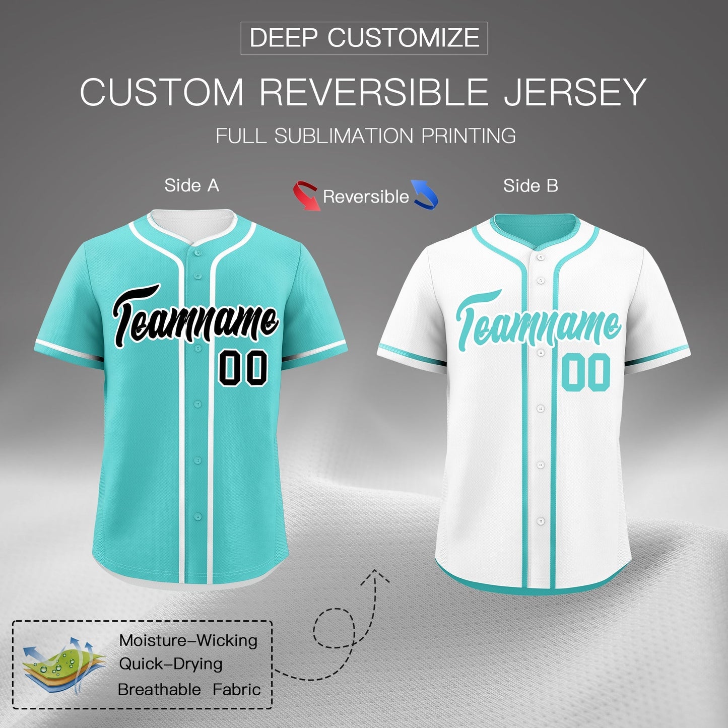 Custom Black White Reversible Baseball Jersey Classic Style Add Team Name & Player Number Moisture-Wicking
