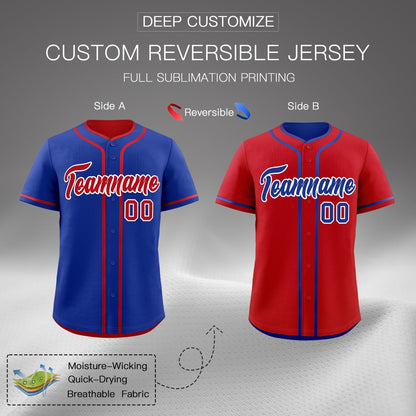 Custom Red White Reversible Baseball Jersey Classic Style Add Team Name & Player Number Moisture-Wicking