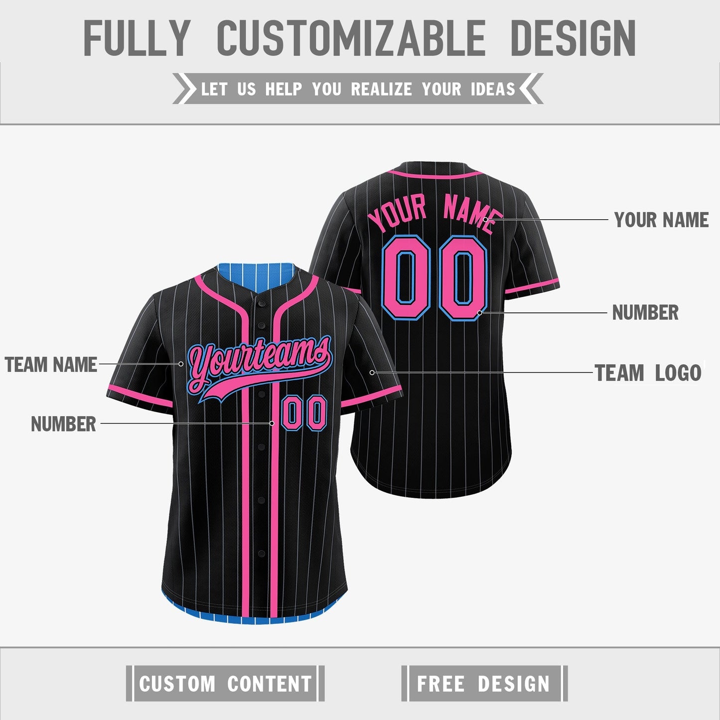 Custom Black Powder Blue Reversible Baseball Jersey Stripe Fashion Game Day & Tournament Wear Breathable