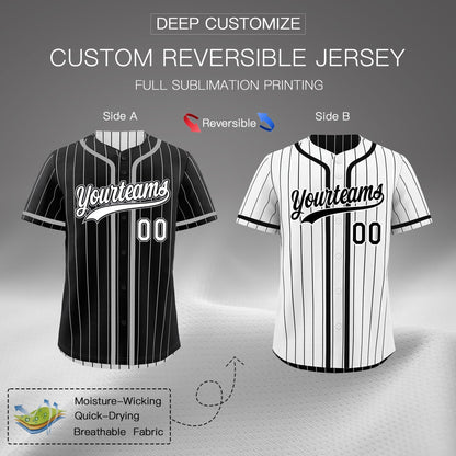Custom Black White Reversible Baseball Jersey Stripe Fashion Game Day & Tournament Wear Lightweight