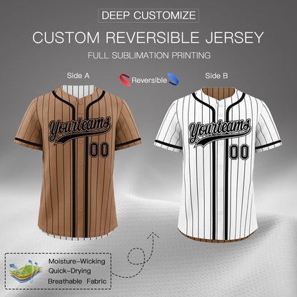Custom White Black Reversible Baseball Jersey Stripe Fashion Game Day & Tournament Wear Lightweight