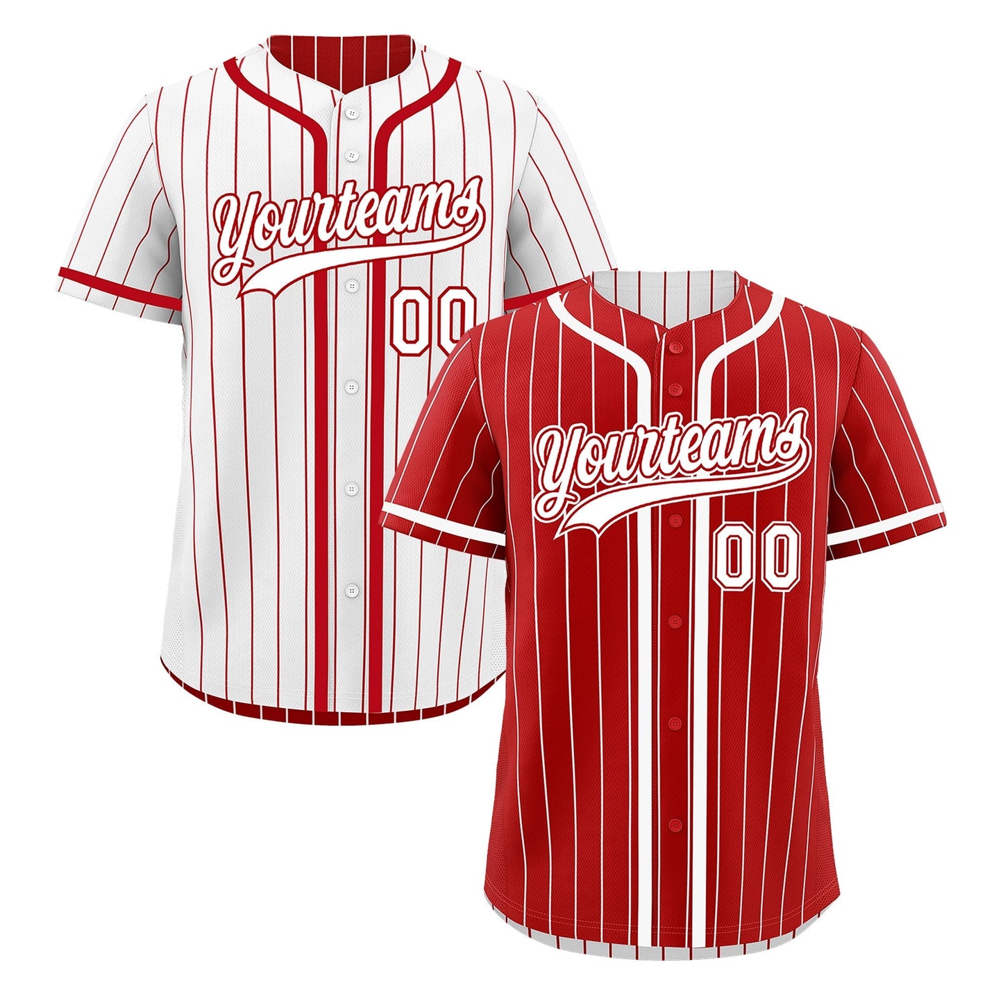 Custom Red White Reversible Baseball Jersey Stripe Fashion Game Day & Tournament Wear Breathable