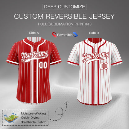Custom Red White Reversible Baseball Jersey Stripe Fashion Game Day & Tournament Wear Breathable