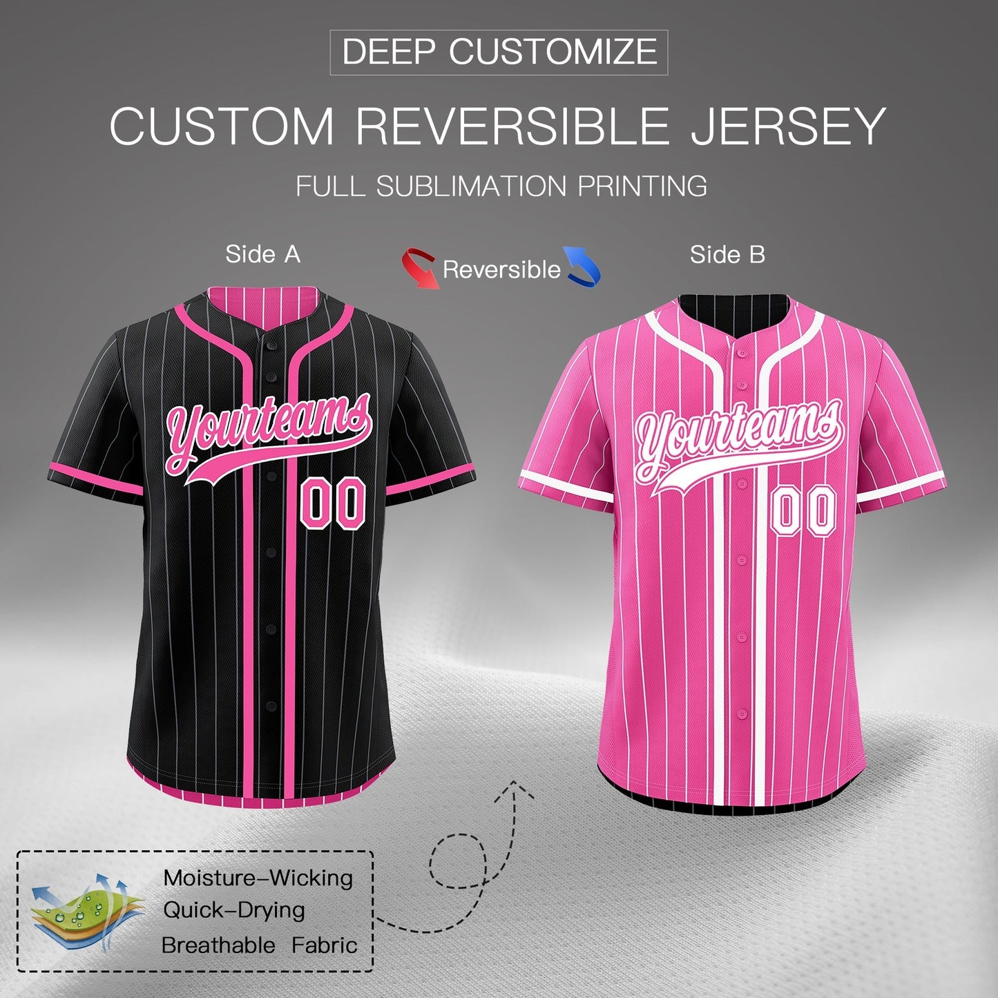 Custom Black Pink Reversible Baseball Jersey Stripe Fashion Game Day & Tournament Wear Lightweight