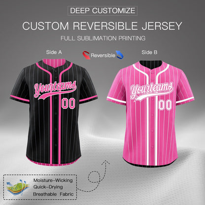Custom Black Pink Reversible Baseball Jersey Stripe Fashion Game Day & Tournament Wear Lightweight