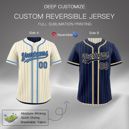 Custom Cream Navy Reversible Baseball Jersey Stripe Fashion Game Day & Tournament Wear Breathable