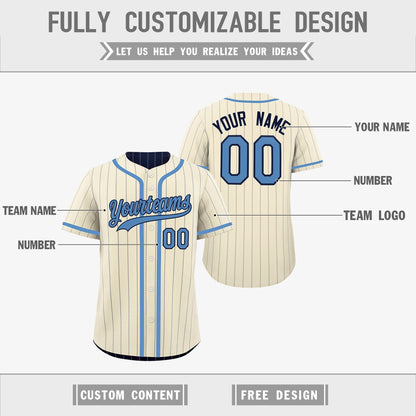 Custom Cream Navy Reversible Baseball Jersey Stripe Fashion Game Day & Tournament Wear Breathable