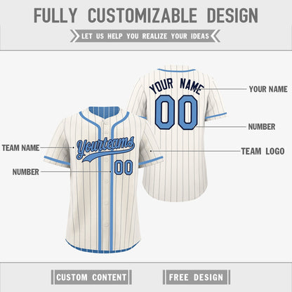 Custom Cream Light Blue Reversible Baseball Jersey Stripe Fashion Game Day & Tournament Wear Lightweight
