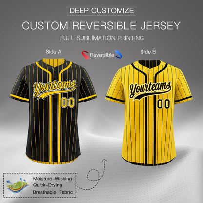 Custom Black Yellow Reversible Baseball Jersey Stripe Fashion Game Day & Tournament Wear Breathable