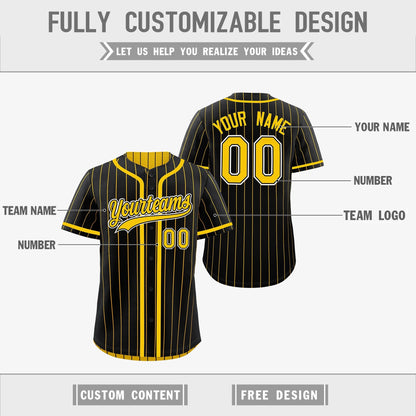 Custom Black Yellow Reversible Baseball Jersey Stripe Fashion Game Day & Tournament Wear Breathable