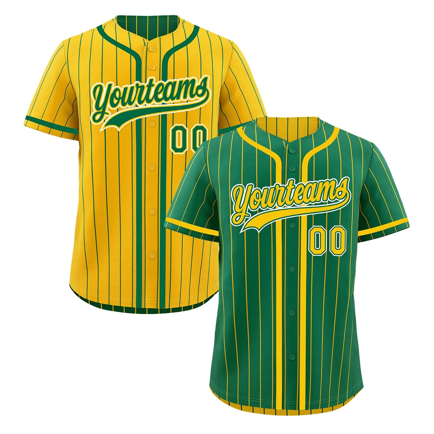 Custom Kelly Green Yellow Reversible Baseball Jersey Stripe Fashion Game Day & Tournament Wear Lightweight