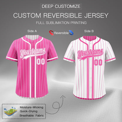 Custom Pink White Reversible Baseball Jersey Stripe Fashion Game Day & Tournament Wear Breathable