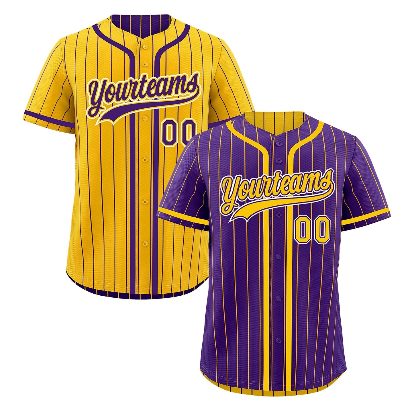 Custom Purple Yellow Reversible Baseball Jersey Stripe Fashion Game Day & Tournament Wear Lightweight