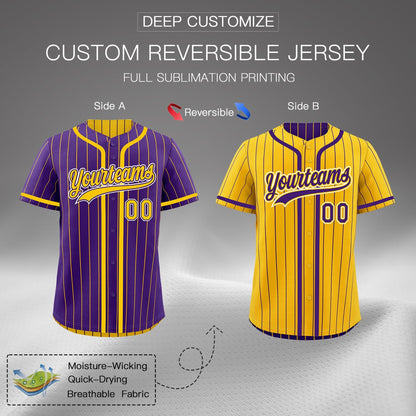 Custom Purple Yellow Reversible Baseball Jersey Stripe Fashion Game Day & Tournament Wear Lightweight