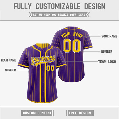 Custom Purple Yellow Reversible Baseball Jersey Stripe Fashion Game Day & Tournament Wear Lightweight