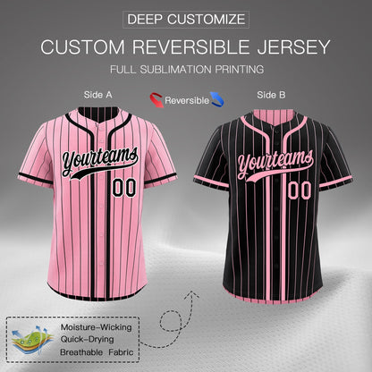 Custom Light Pink Black Reversible Baseball Jersey Stripe Fashion Game Day & Tournament Wear Breathable