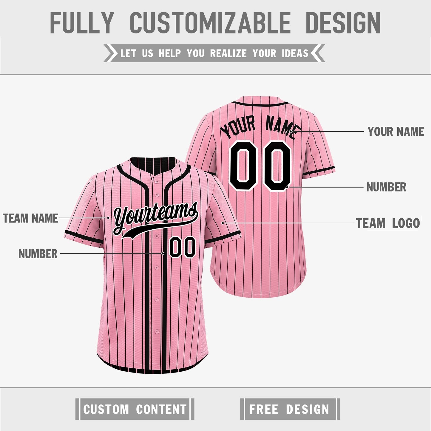 Custom Light Pink Black Reversible Baseball Jersey Stripe Fashion Game Day & Tournament Wear Breathable