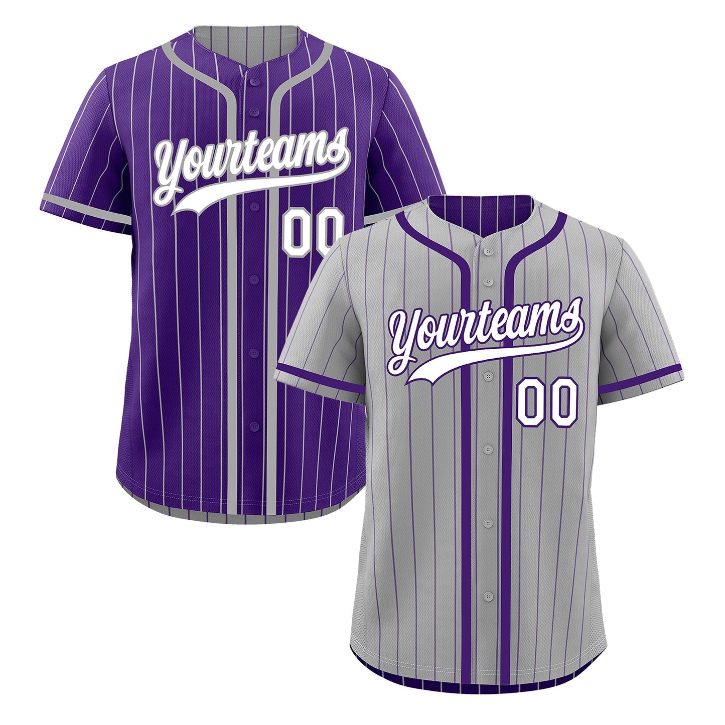 Custom Gray Purple Reversible Baseball Jersey Stripe Fashion Game Day & Tournament Wear Lightweight