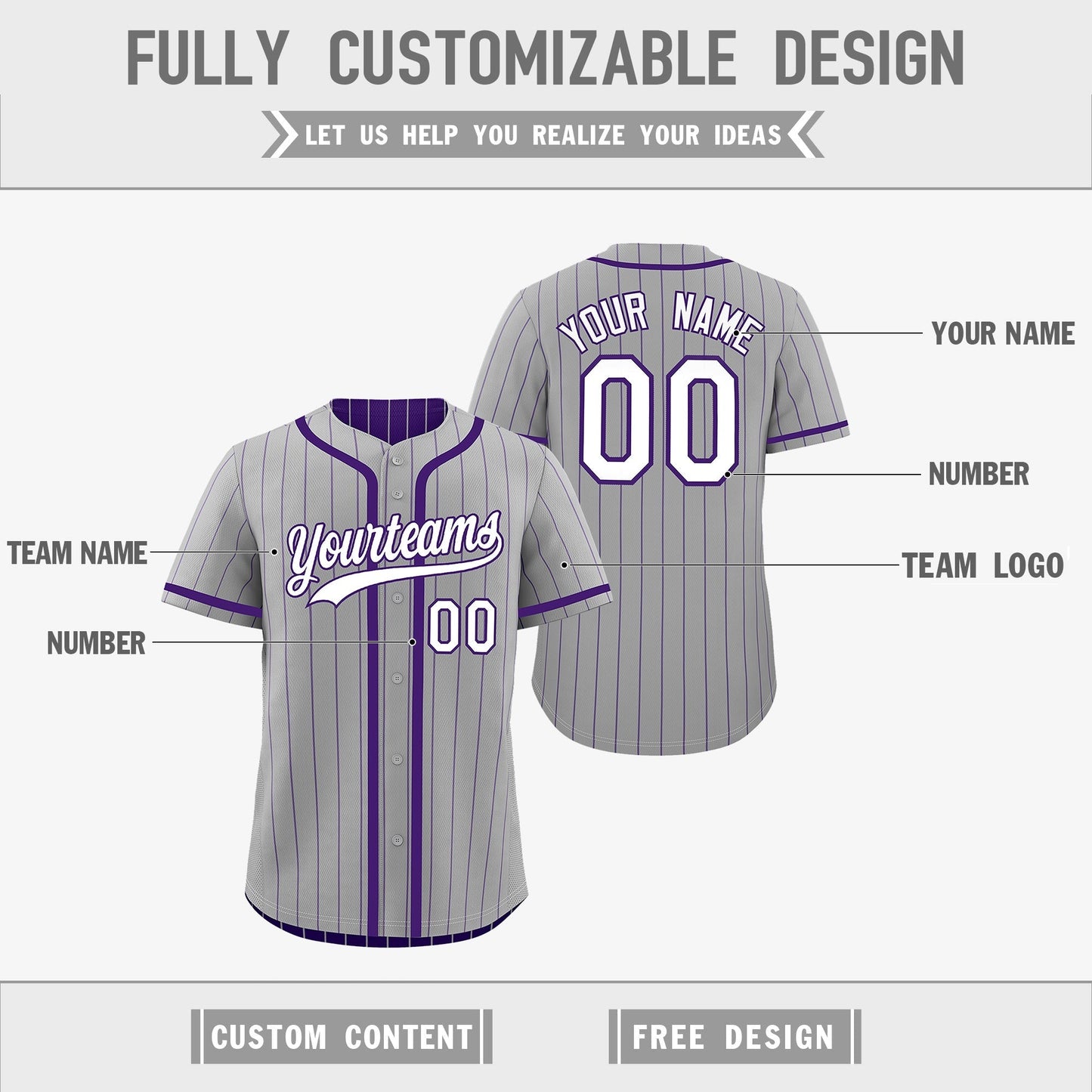 Custom Gray Purple Reversible Baseball Jersey Stripe Fashion Game Day & Tournament Wear Lightweight
