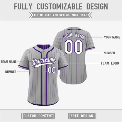Custom Gray Purple Reversible Baseball Jersey Stripe Fashion Game Day & Tournament Wear Lightweight