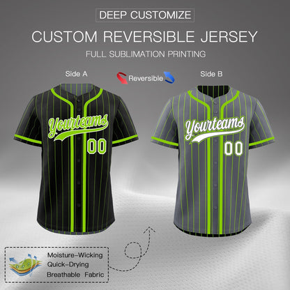 Custom Black Neon Green Reversible Baseball Jersey Stripe Fashion Game Day & Tournament Wear Lightweight