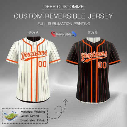 Custom Cream Black Orange Reversible Baseball Jersey Stripe Fashion Game Day & Tournament Wear Breathable
