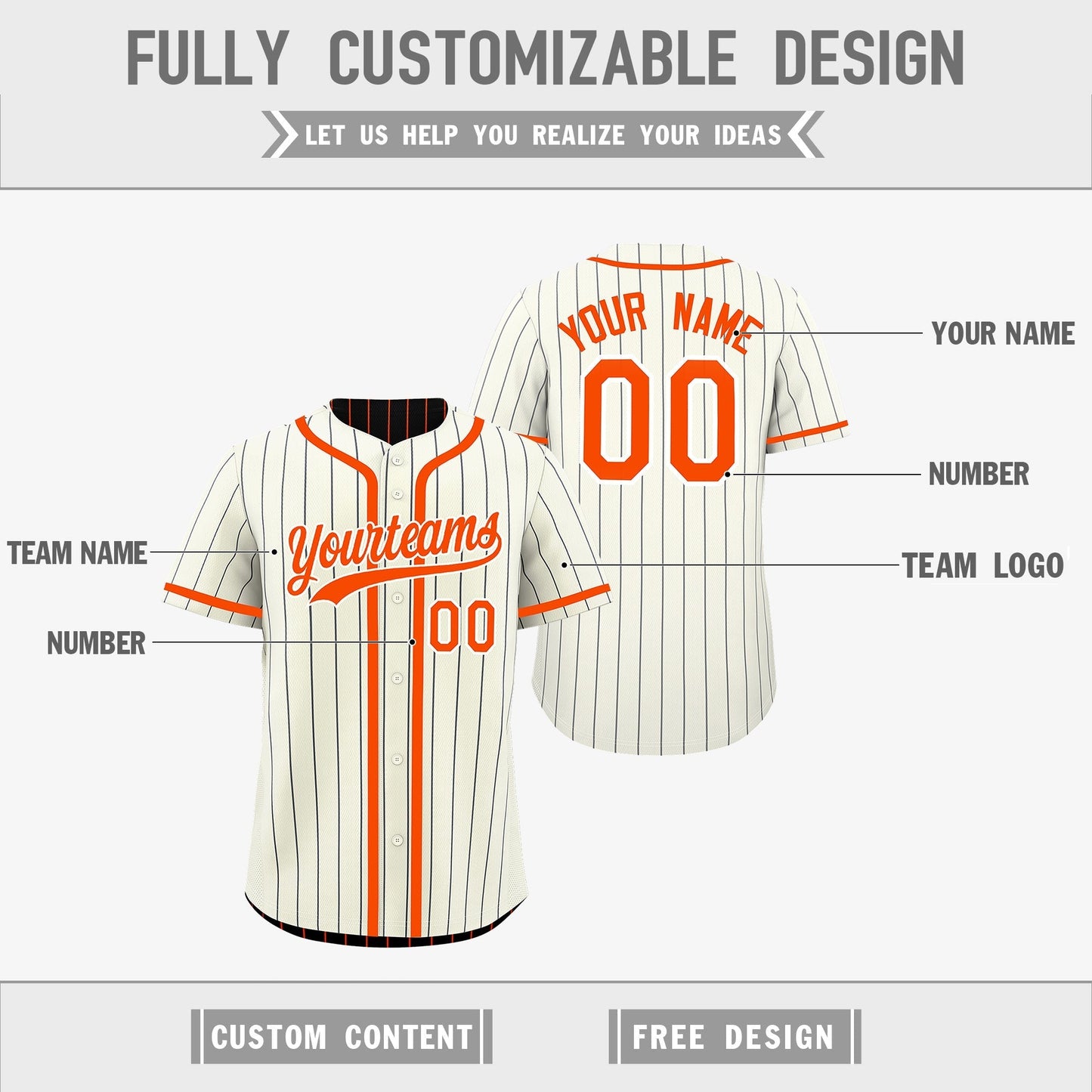 Custom Cream Black Orange Reversible Baseball Jersey Stripe Fashion Game Day & Tournament Wear Breathable
