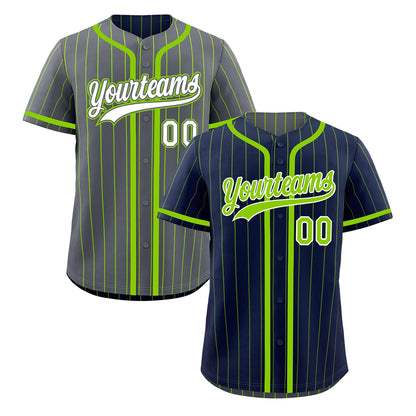 Custom Navy Neon Green Reversible Baseball Jersey Stripe Fashion Game Day & Tournament Wear Breathable