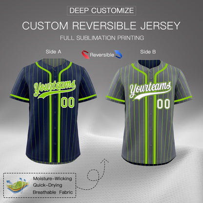 Custom Navy Neon Green Reversible Baseball Jersey Stripe Fashion Game Day & Tournament Wear Breathable