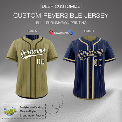 Custom Navy Olive Reversible Baseball Jersey Stripe Fashion Game Day & Tournament Wear Lightweight