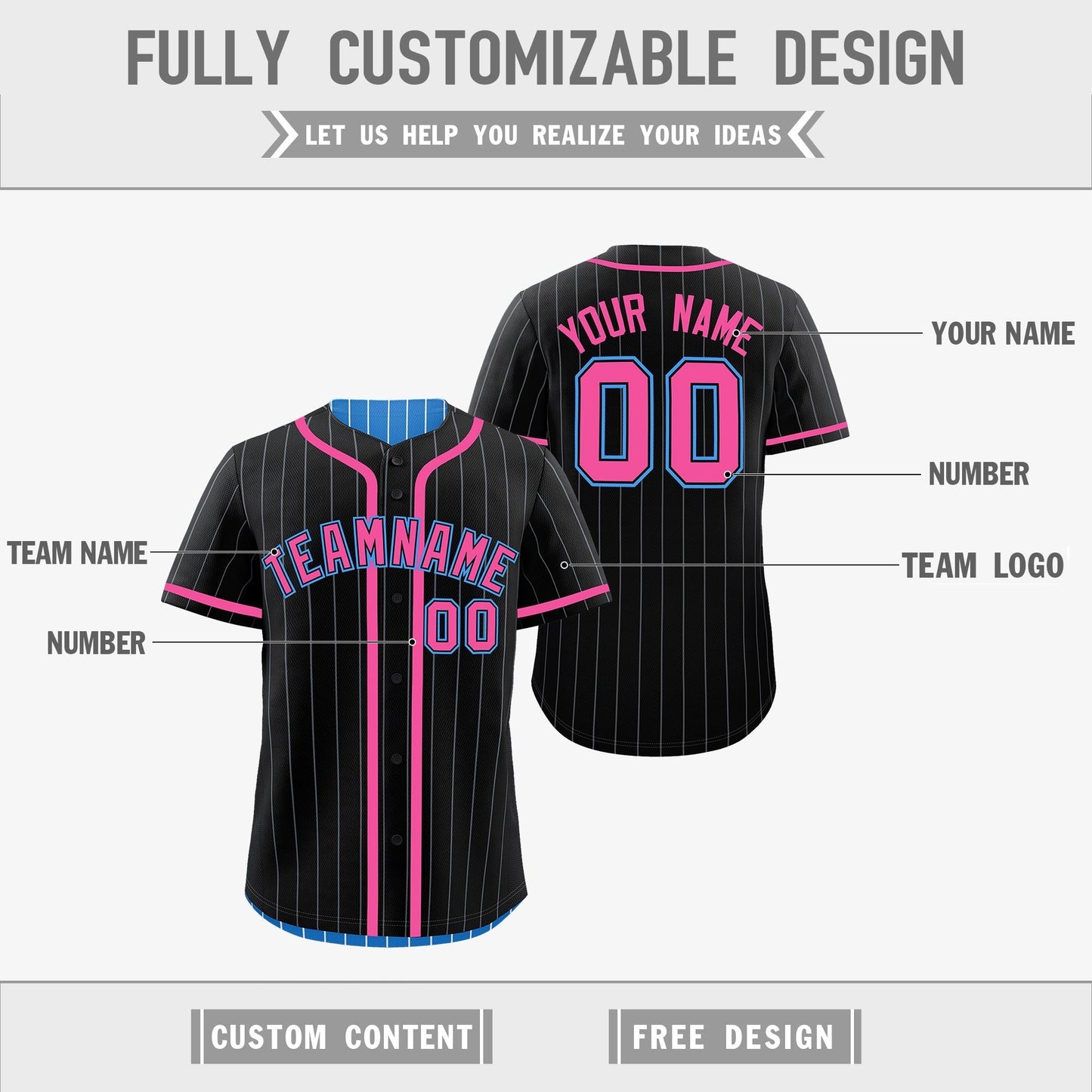 Custom Black Powder Blue Reversible Baseball Jersey Stripe Fashion Game Day & Tournament Wear Breathable
