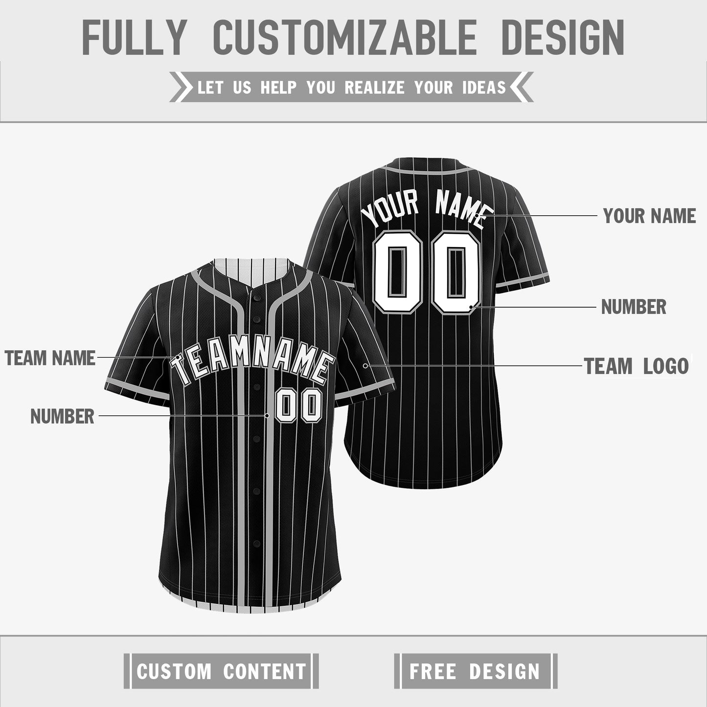 Custom Black White Reversible Baseball Jersey Stripe Fashion Game Day & Tournament Wear Lightweight