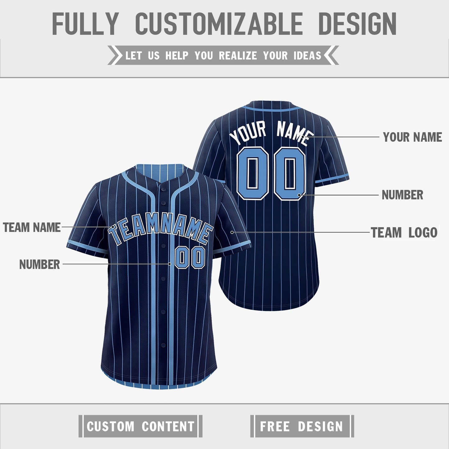 Custom Navy Light Blue Reversible Baseball Jersey Stripe Fashion Game Day & Tournament Wear Breathable