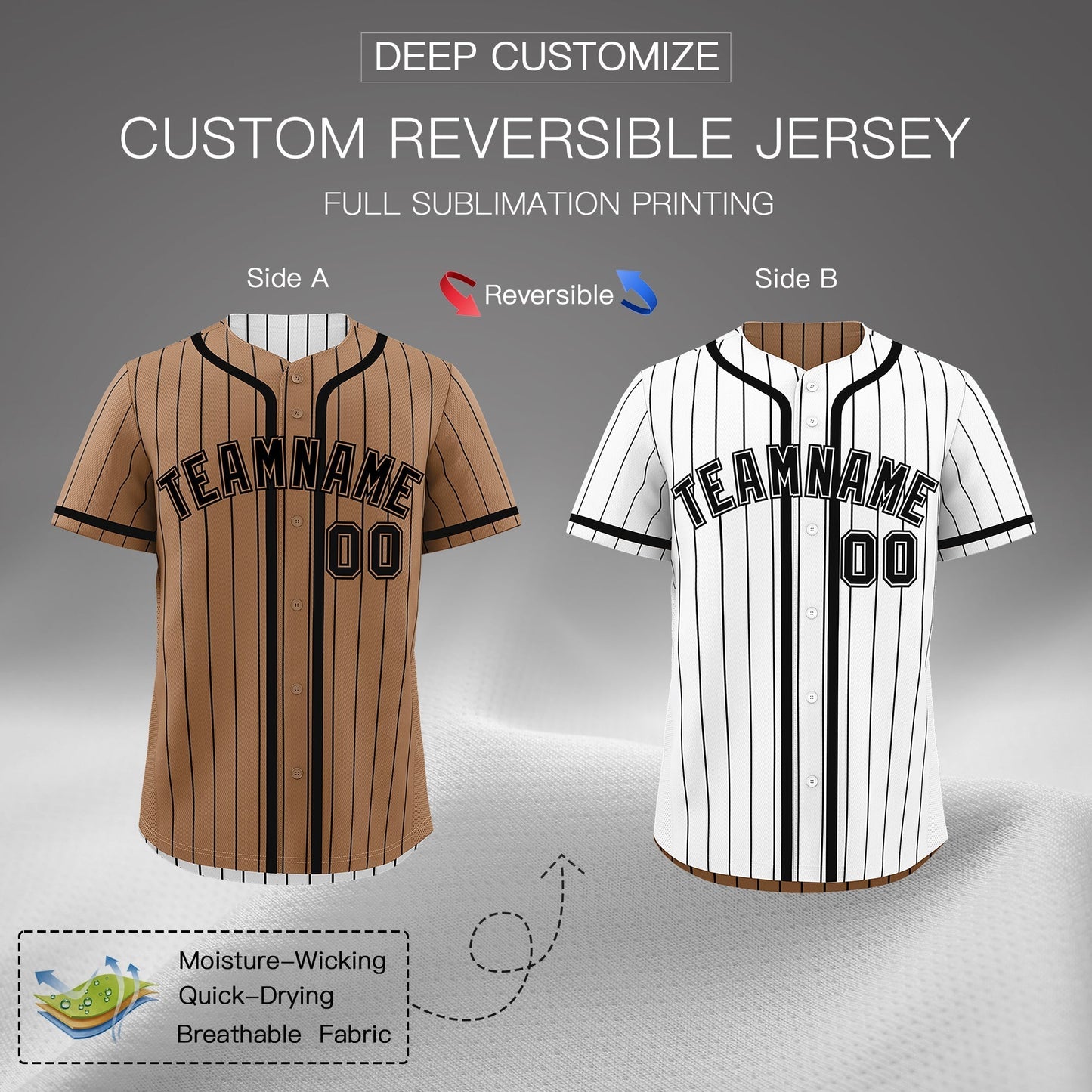 Custom White Black Reversible Baseball Jersey Stripe Fashion Game Day & Tournament Wear Lightweight
