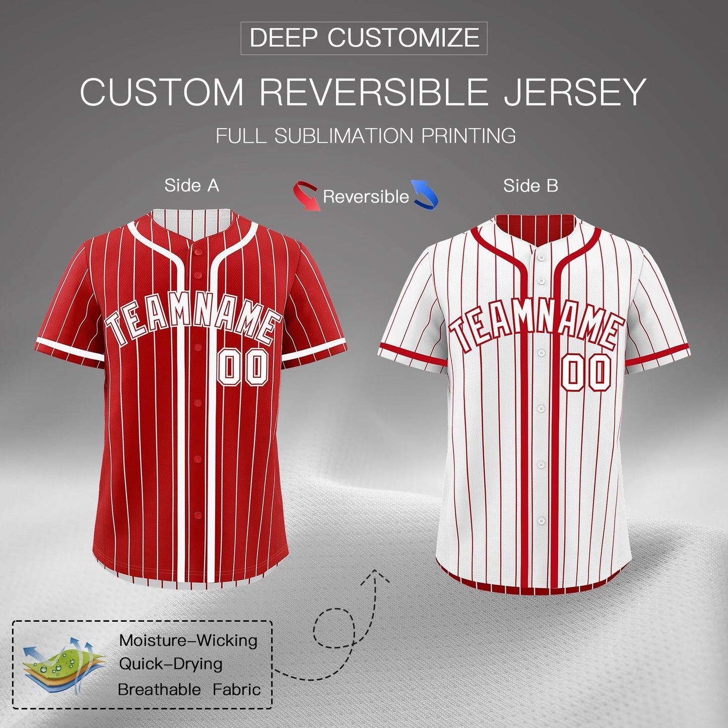 Custom Red White Reversible Baseball Jersey Stripe Fashion Game Day & Tournament Wear Breathable