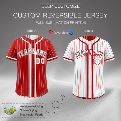 Custom Red White Reversible Baseball Jersey Stripe Fashion Game Day & Tournament Wear Breathable