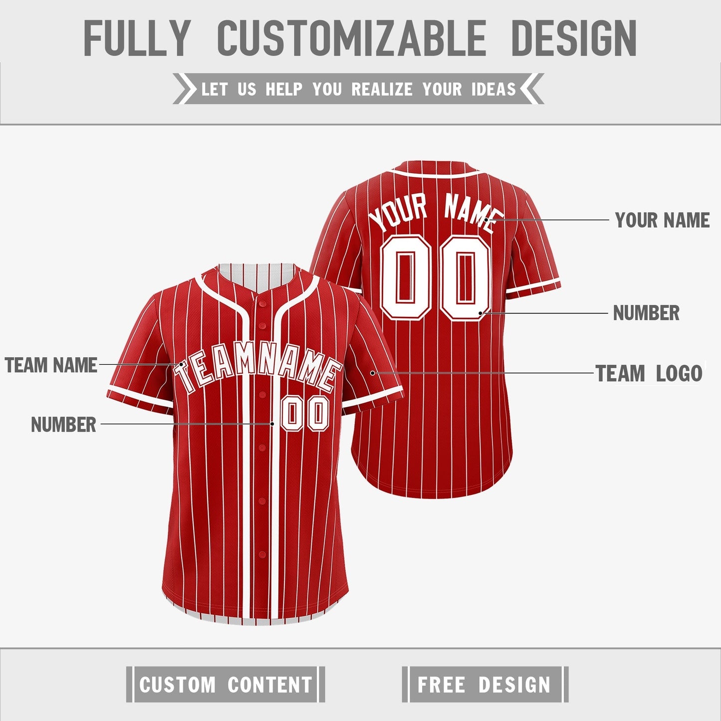 Custom Red White Reversible Baseball Jersey Stripe Fashion Game Day & Tournament Wear Breathable