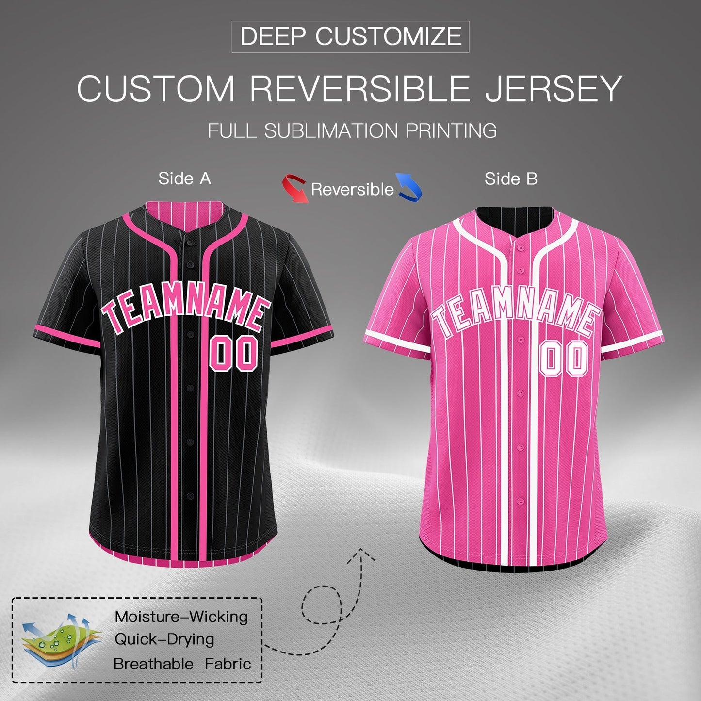 Custom Black Pink Reversible Baseball Jersey Stripe Fashion Game Day & Tournament Wear Lightweight