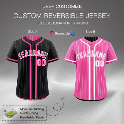 Custom Black Pink Reversible Baseball Jersey Stripe Fashion Game Day & Tournament Wear Lightweight