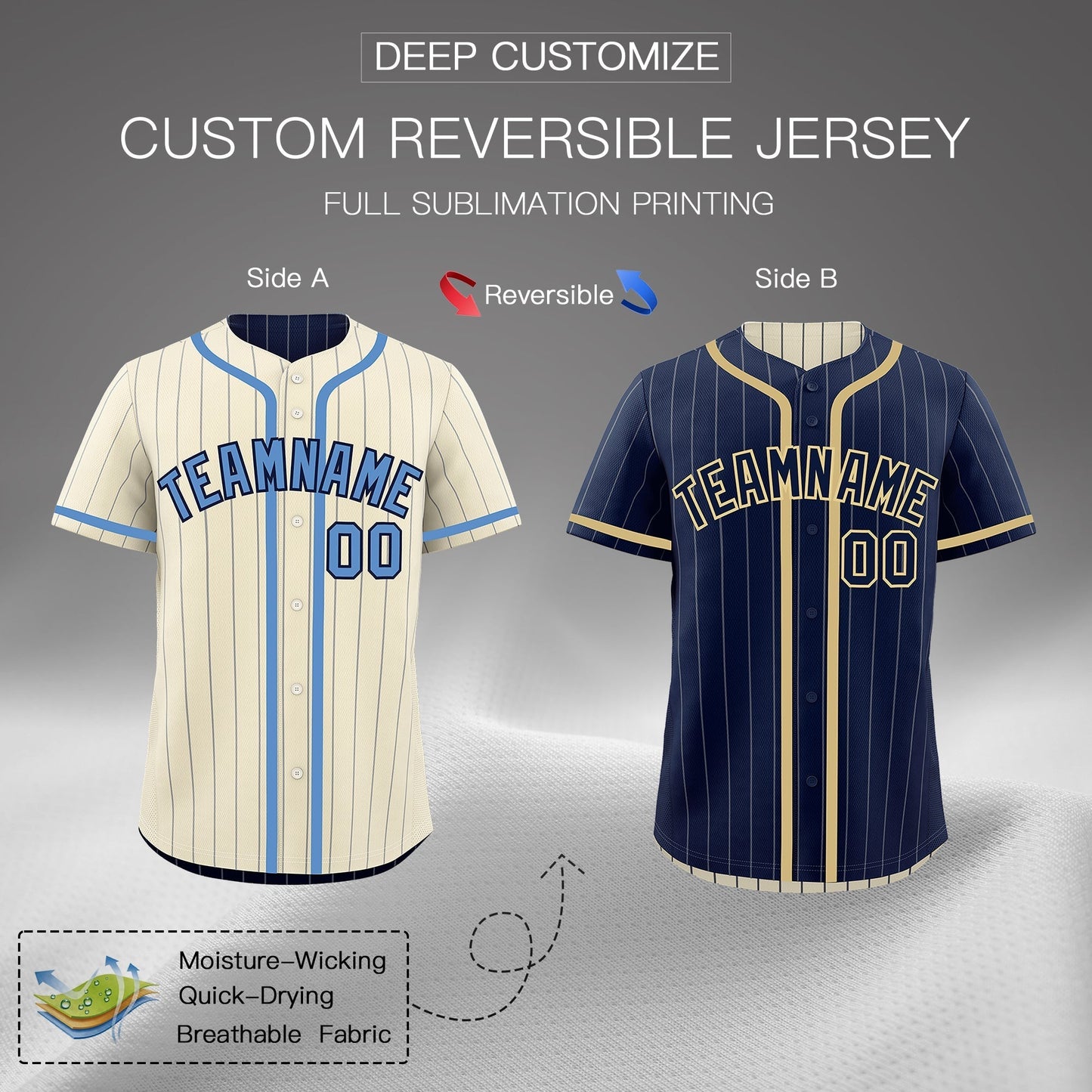 Custom Cream Navy Reversible Baseball Jersey Stripe Fashion Game Day & Tournament Wear Breathable