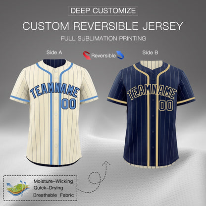 Custom Cream Navy Reversible Baseball Jersey Stripe Fashion Game Day & Tournament Wear Breathable