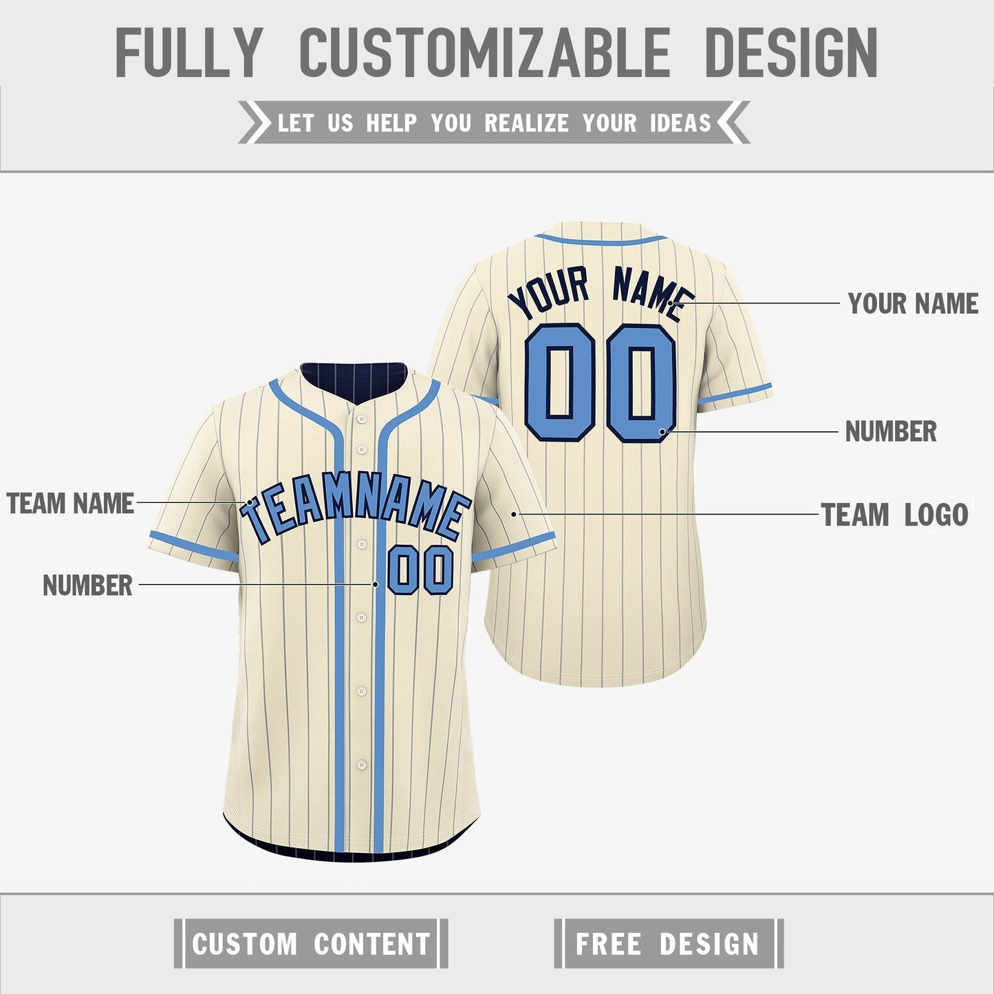 Custom Cream Navy Reversible Baseball Jersey Stripe Fashion Game Day & Tournament Wear Breathable