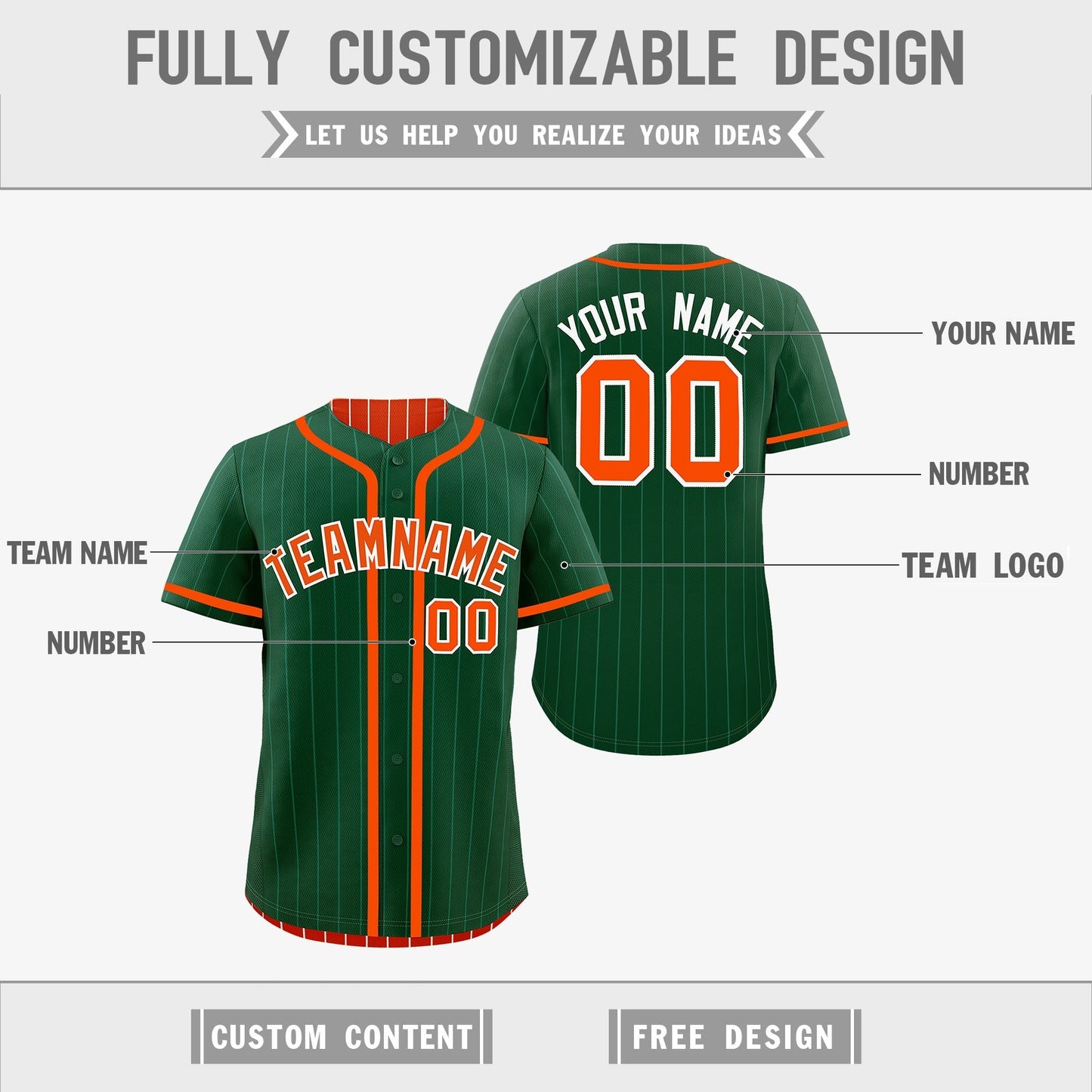 Custom Green Orange Reversible Baseball Jersey Stripe Fashion Game Day & Tournament Wear Lightweight
