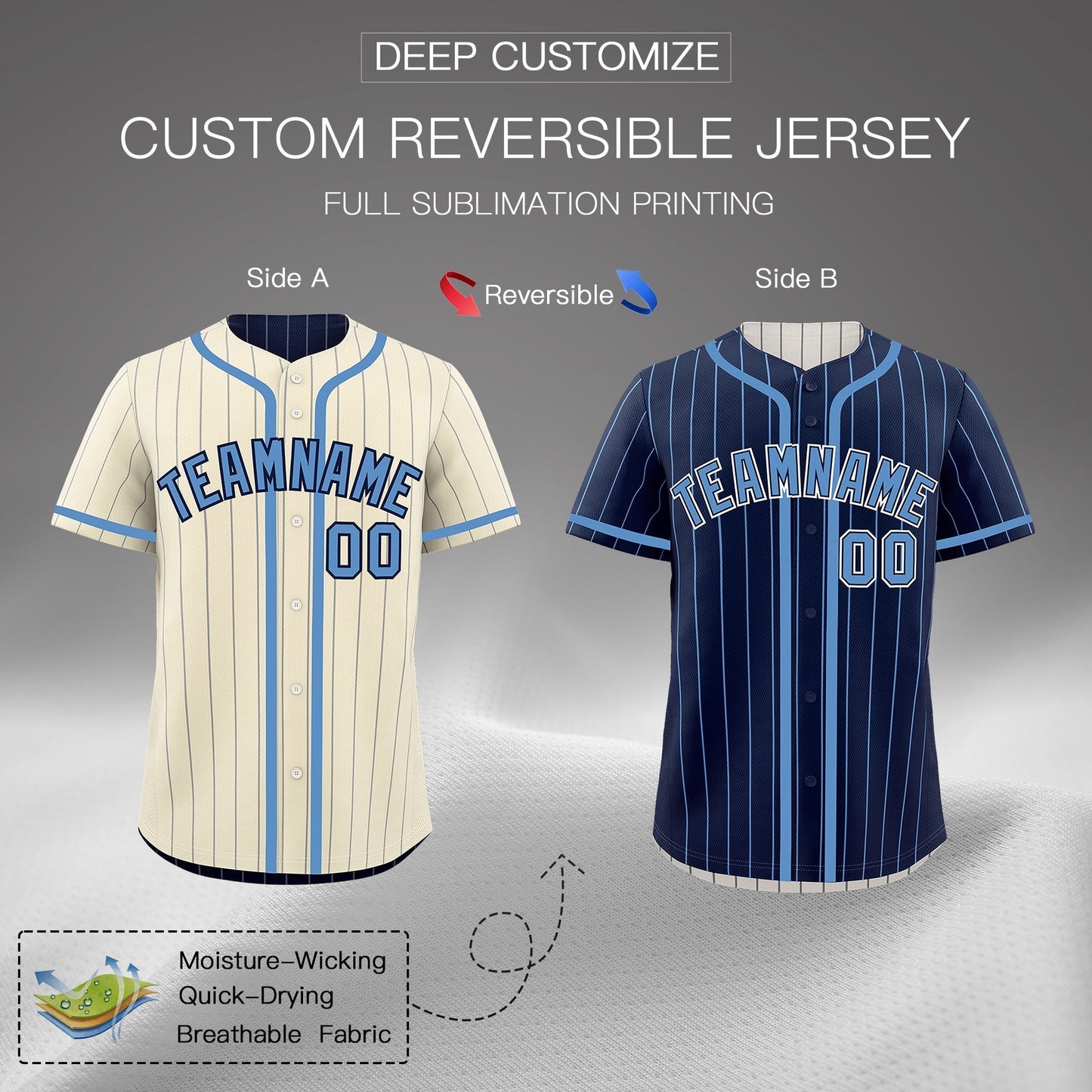 Custom Cream Navy Reversible Baseball Jersey Stripe Fashion Game Day & Tournament Wear Breathable