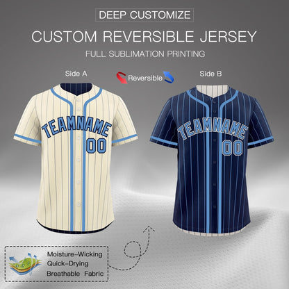 Custom Cream Navy Reversible Baseball Jersey Stripe Fashion Game Day & Tournament Wear Breathable