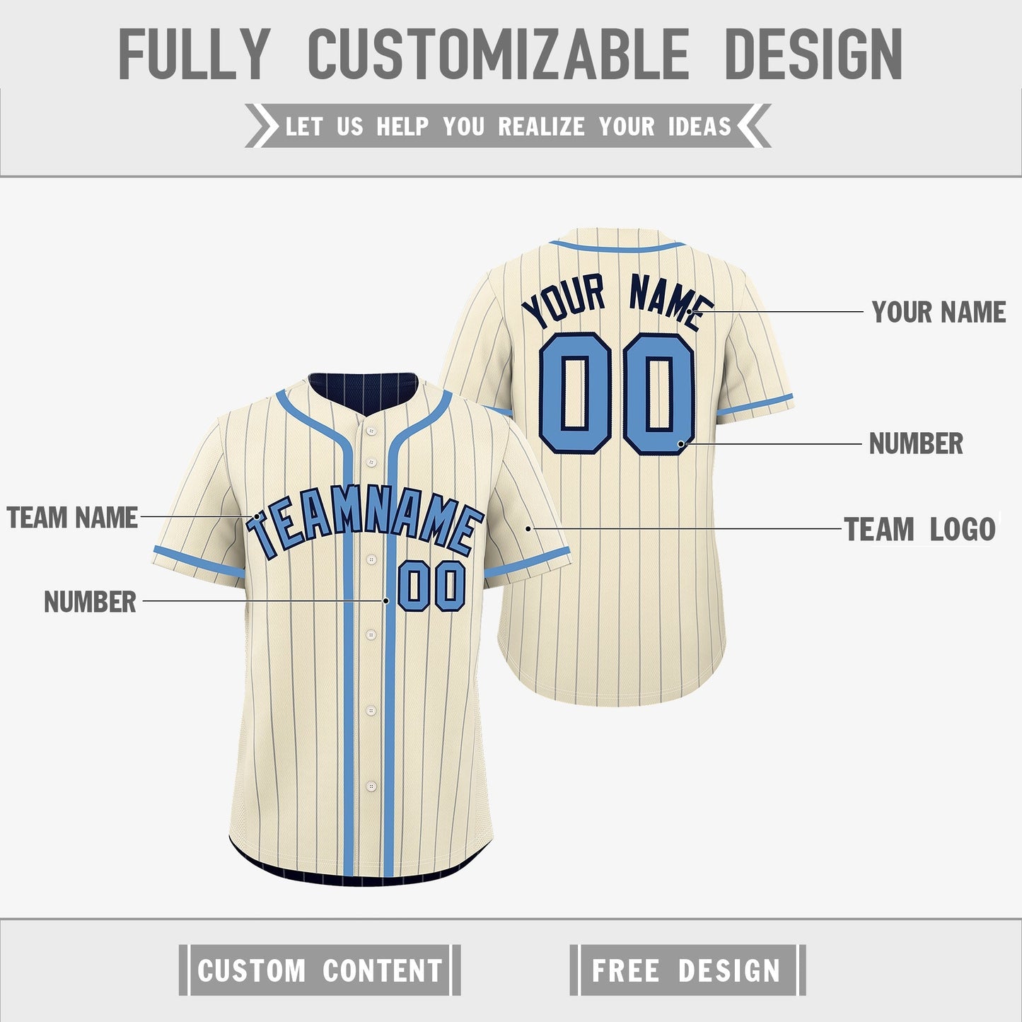 Custom Cream Navy Reversible Baseball Jersey Stripe Fashion Game Day & Tournament Wear Breathable