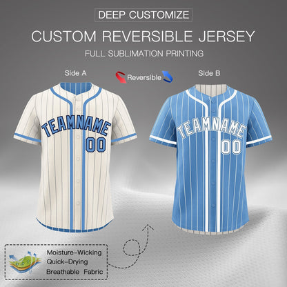 Custom Cream Light Blue Reversible Baseball Jersey Stripe Fashion Game Day & Tournament Wear Lightweight