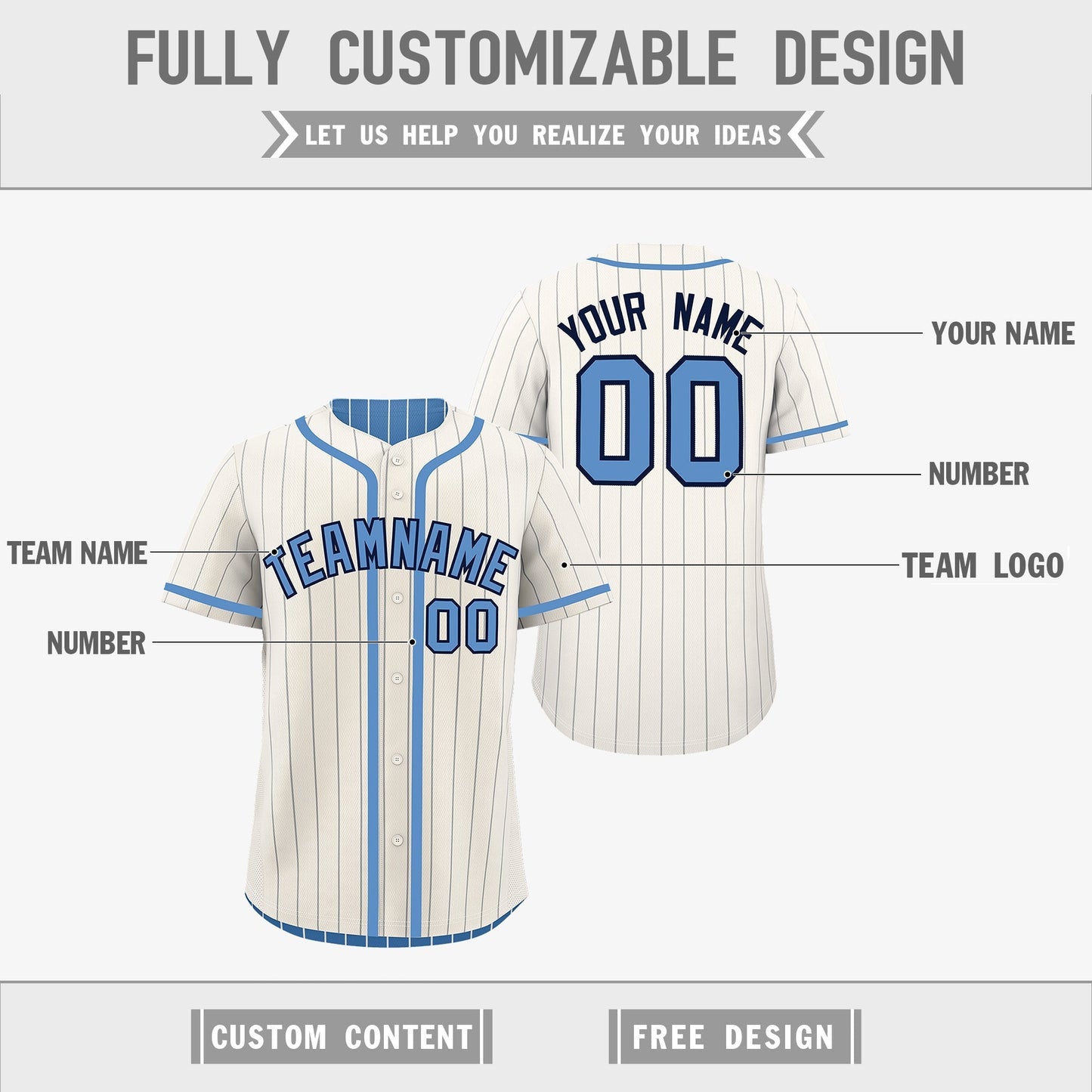 Custom Cream Light Blue Reversible Baseball Jersey Stripe Fashion Game Day & Tournament Wear Lightweight