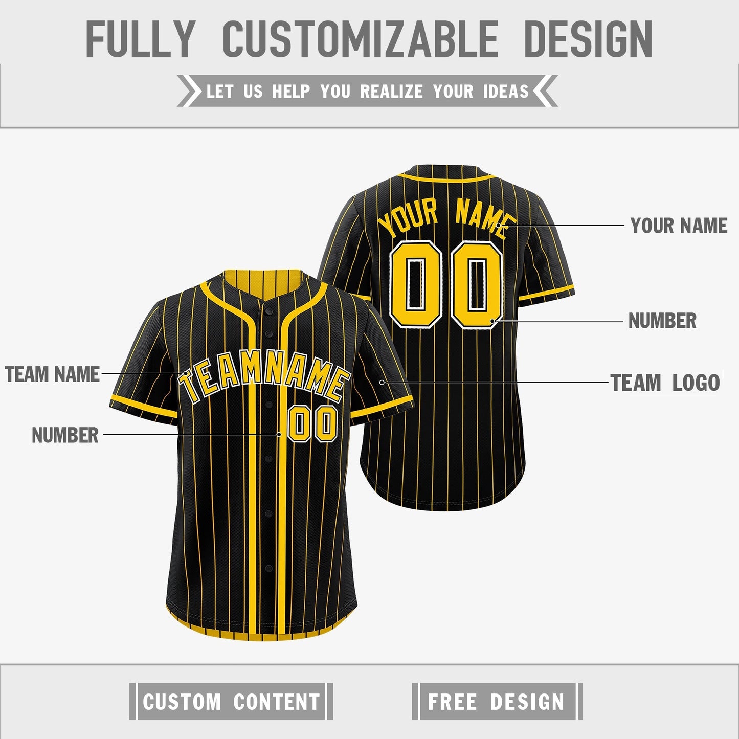 Custom Black Yellow Reversible Baseball Jersey Stripe Fashion Game Day & Tournament Wear Breathable