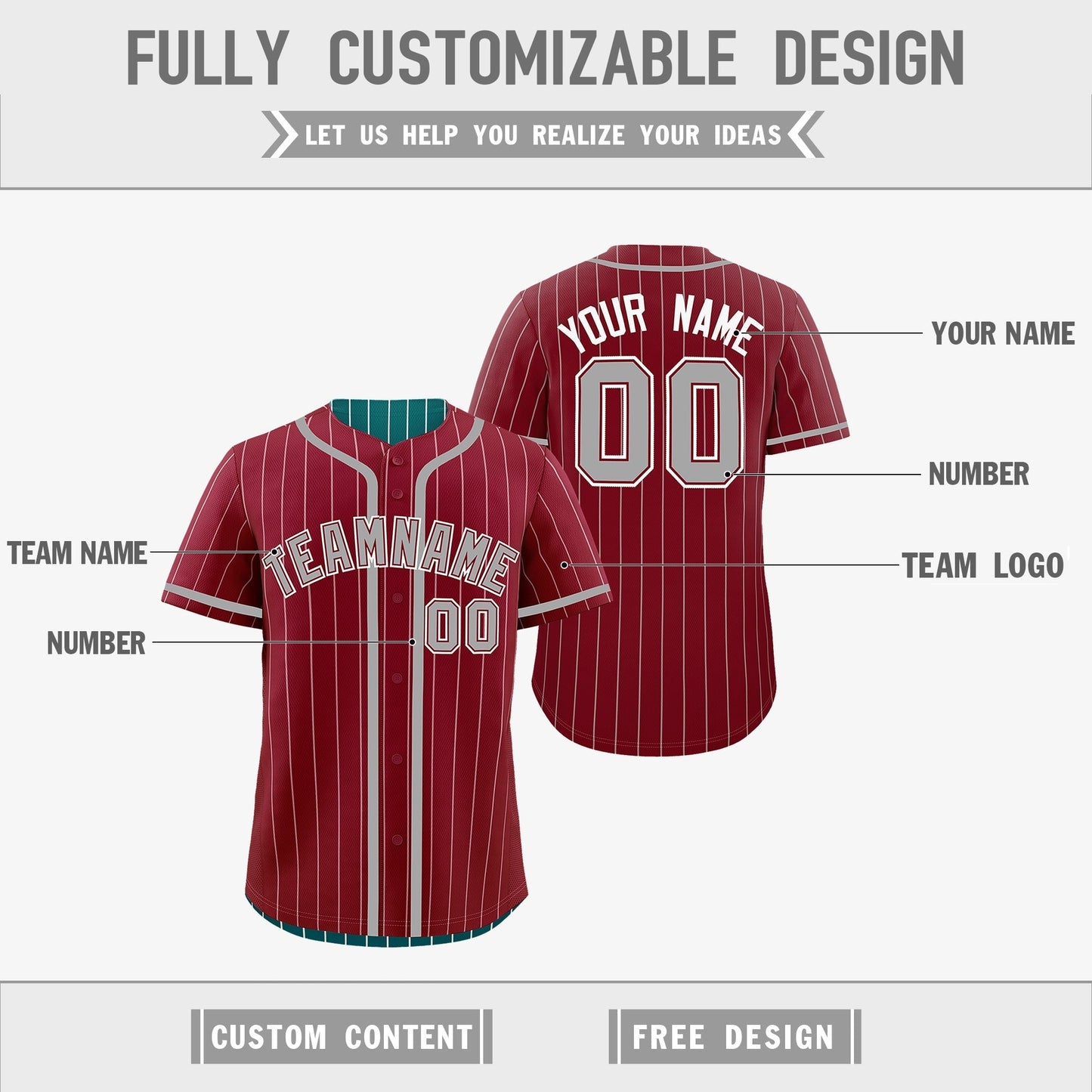 Custom Crimson Teal Reversible Baseball Jersey Stripe Fashion Game Day & Tournament Wear Lightweight